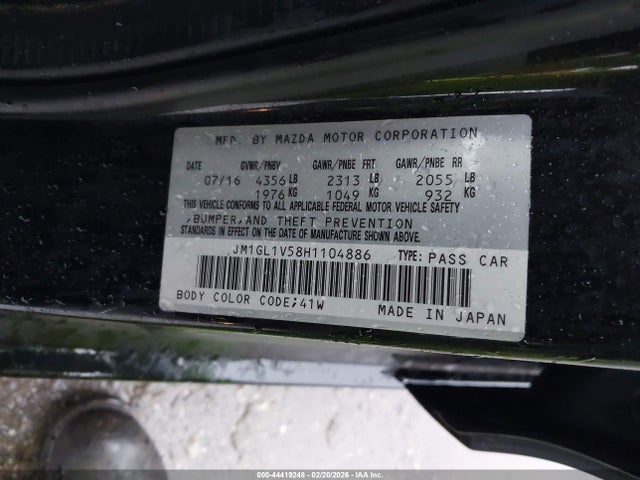 Aukcja sprzedaży 2017 Mazda Mazda6 Touring, vin: JM1GL1V58H1104886, numer aukcji: 44419248
