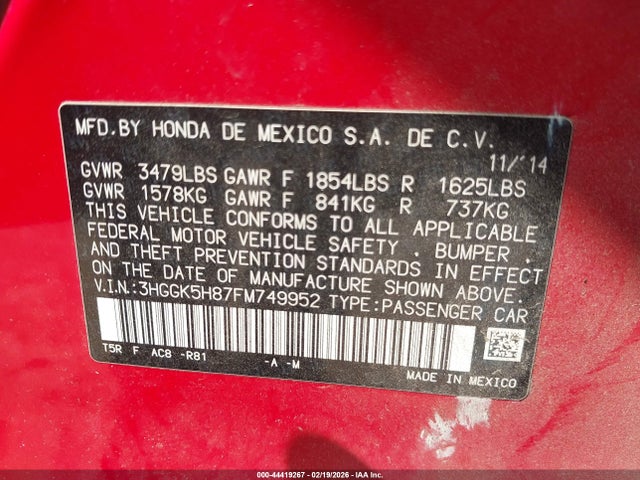 3HGGK5H87FM749952 Honda Fit Ex/ex-l