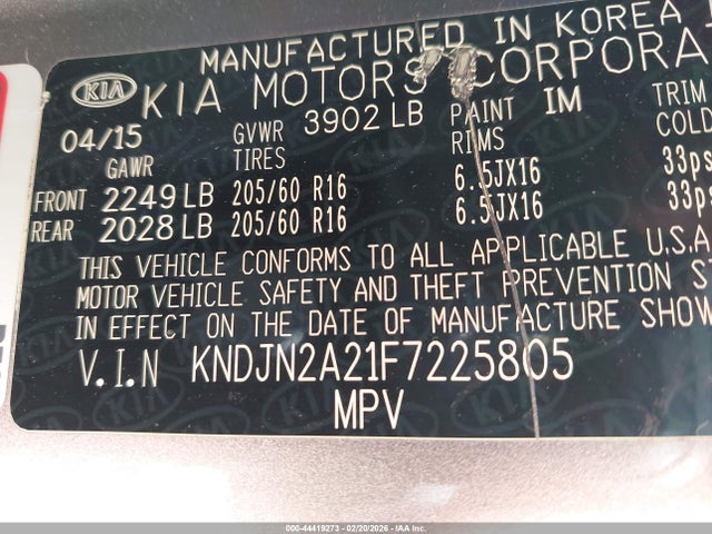 Aukcja sprzedaży 2015 Kia Soul, vin: KNDJN2A21F7225805, numer aukcji: 44419273