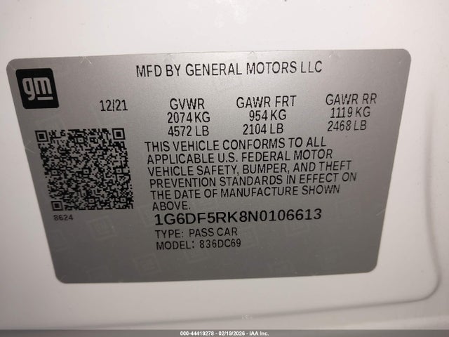 44419278 :رقم المزاد ، 1G6DF5RK8N0106613 vin ، 2022 Cadillac Ct4 Premium Luxury مزاد بيع