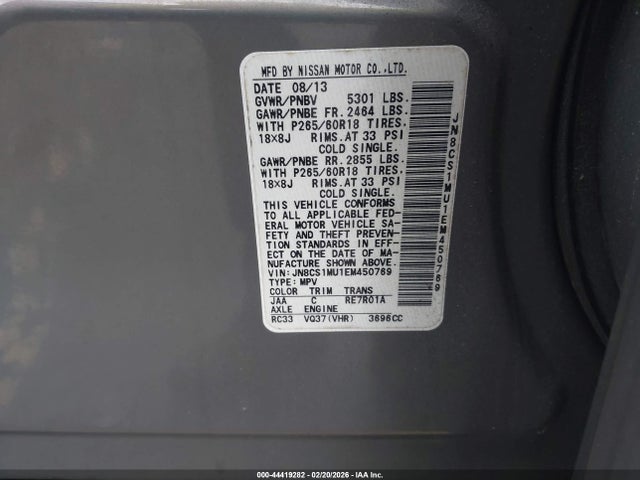 44419282 :رقم المزاد ، JN8CS1MU1EM450769 vin ، 2014 Infiniti Qx70 مزاد بيع