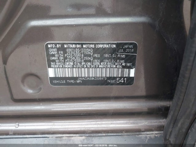 2019 MITSUBISHI OUTLANDER JA4AZ3A39KZ006473 Photo 8