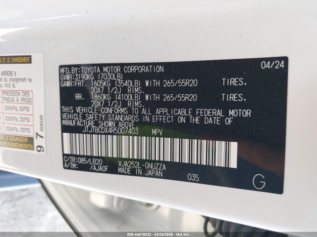 44419332 :رقم المزاد ، JTJTBCDX4R5007403 vin ، 2024 Lexus Gx 550 Premium+ مزاد بيع