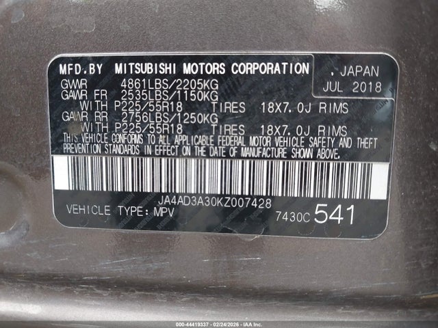2019 MITSUBISHI OUTLANDER JA4AD3A30KZ007428 Photo 8