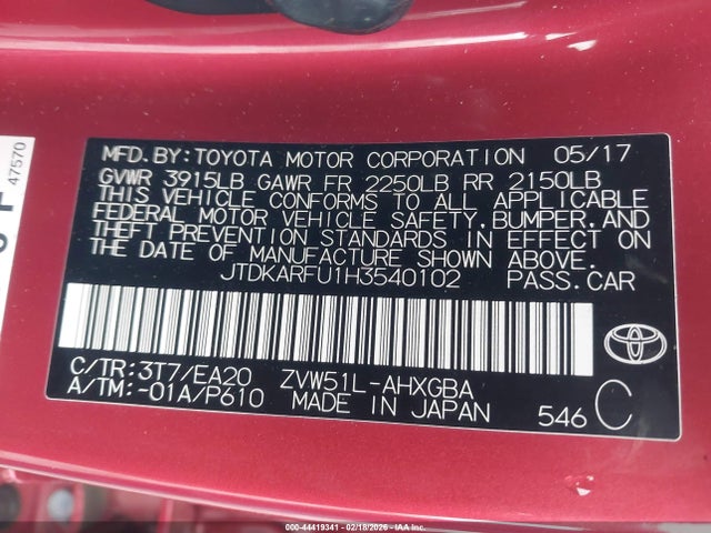 Toyota Prius Four 2017 JTDKARFU1H3540102 Image 9