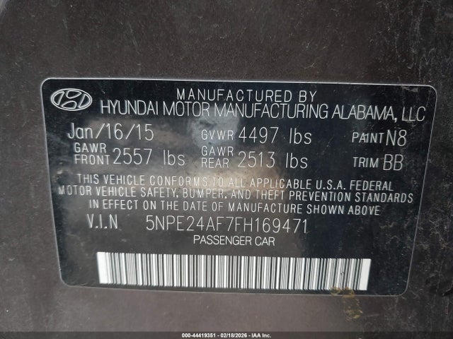 5NPE24AF7FH169471 Hyundai SONATA SE