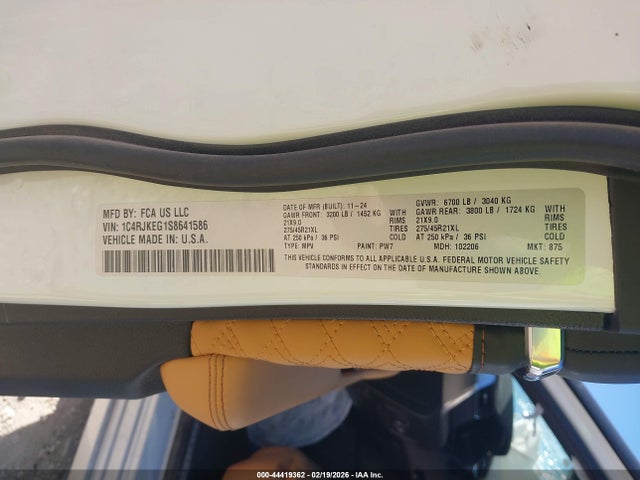 1C4RJKEG1S8641586 Jeep Grand Cherokee L Summit 4x4