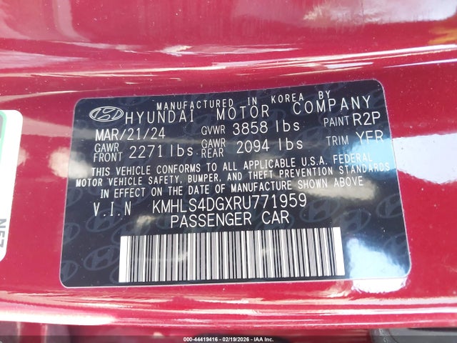 KMHLS4DGXRU771959 Hyundai ELANTRA SEL