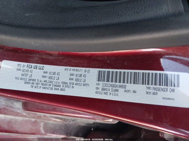2016 Chrysler 200 Limited მანქანა იყიდება აუქციონზე, vin: 1C3CCCAG6GN100932, აუქციონის ნომერი: 44419419