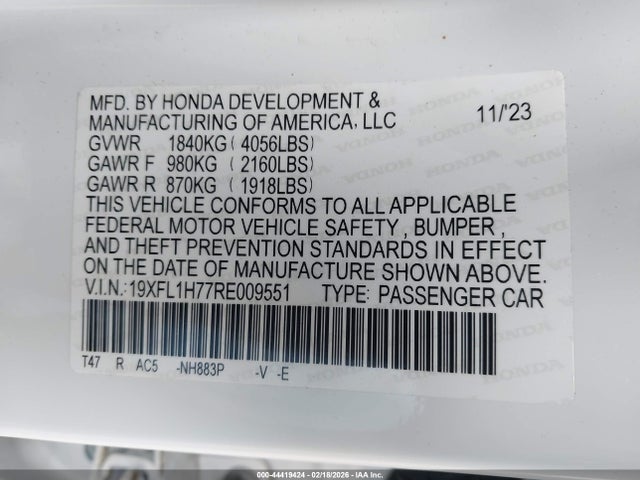 19XFL1H77RE009551 Honda Civic Ex-l