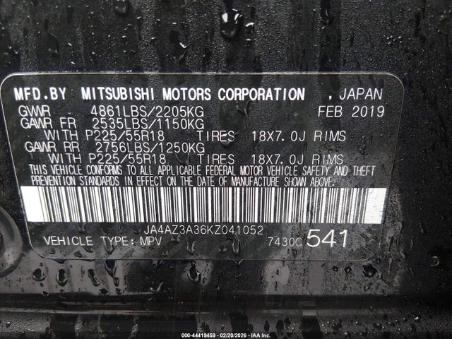 2019 MITSUBISHI OUTLANDER JA4AZ3A36KZ041052 Photo 8