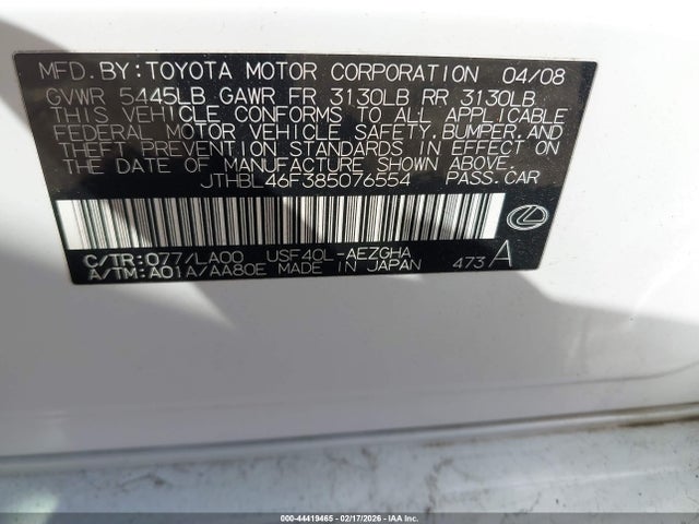 2008 LEXUS LS 460 JTHBL46F385076554 Photo 8
