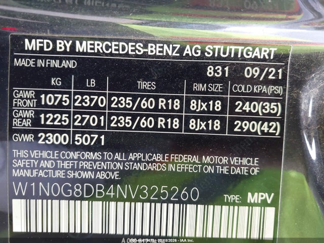 W1N0G8DB4NV325260 Mercedes-Benz Glc 300 Suv
