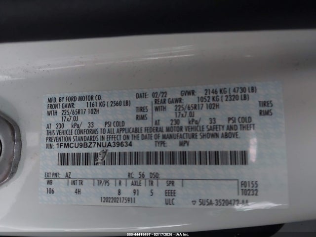 1FMCU9BZ7NUA39634 Ford Escape Se Hybrid