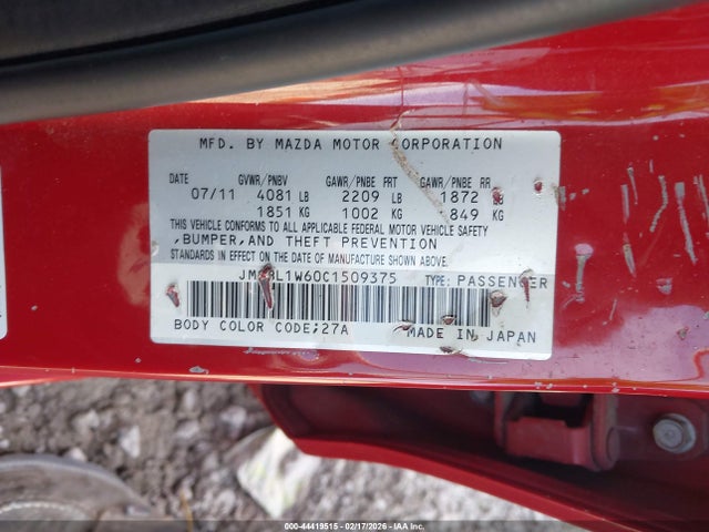 Aukcja sprzedaży 2012 Mazda 3 S, vin: JM1BL1W60C1509375, numer aukcji: 44419515