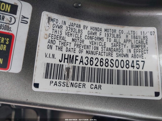Продажа на аукционе авто 2008 Honda Civic Hybrid, vin: JHMFA36268S008457, номер лота: 44419520