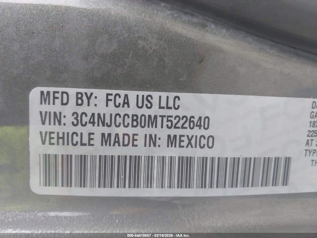 44419557 :رقم المزاد ، 3C4NJCCB0MT522640 vin ، 2021 Jeep Compass Limited Fwd مزاد بيع