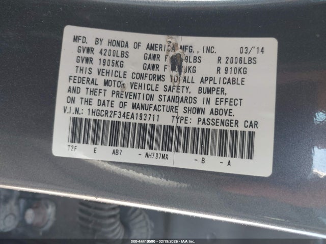 Honda ACCORD LX 2014 1HGCR2F34EA193711 Image 9