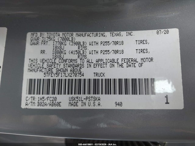 5TFEY5F17LX270754 Toyota Tundra Sr5