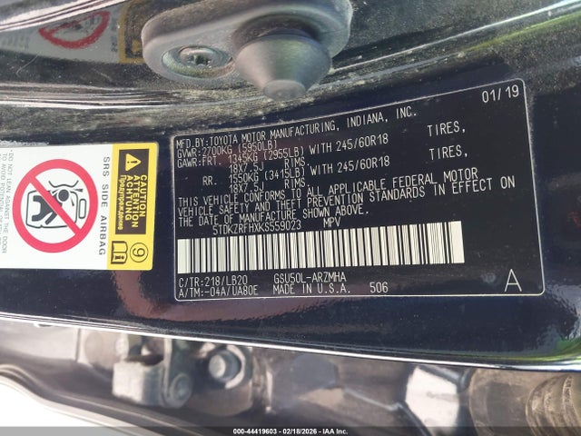 5TDKZRFHXKS559023 Toyota Highlander Xle