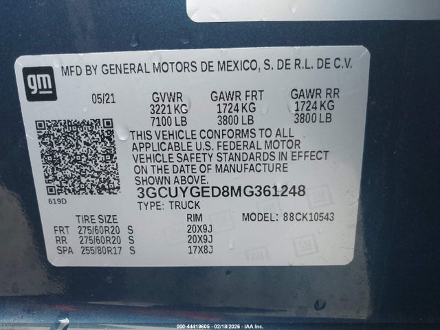 Aukcja sprzedaży 2021 Chevrolet Silverado 1500 4wd  Short Bed Ltz, vin: 3GCUYGED8MG361248, numer aukcji: 44419605