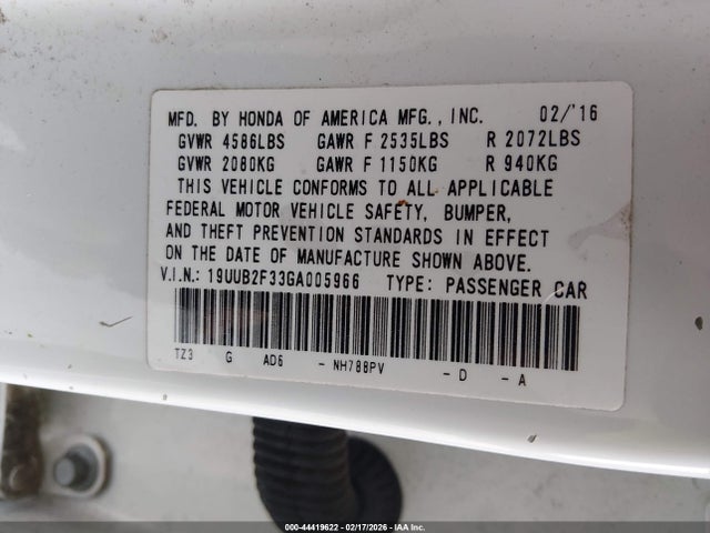 2016 Acura Tlx V6 მანქანა იყიდება აუქციონზე, vin: 19UUB2F33GA005966, აუქციონის ნომერი: 44419622