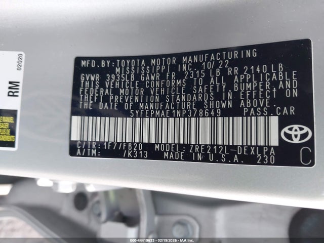 Toyota COROLLA LE 2022 5YFEPMAE1NP378649 Image 9
