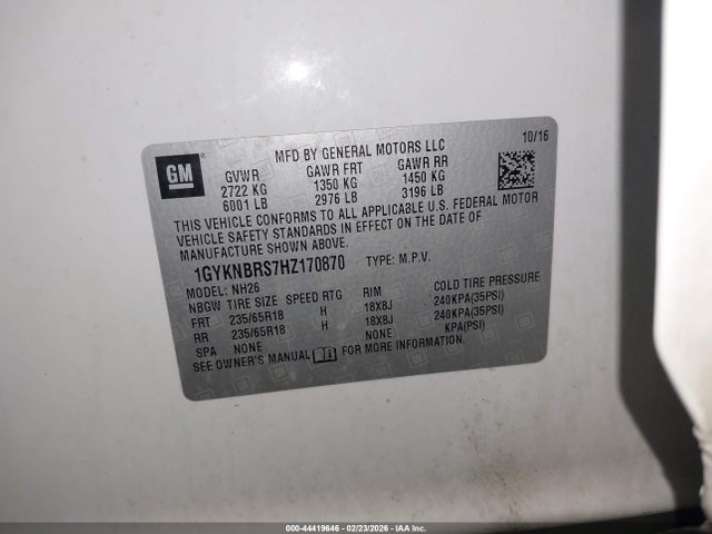 Aukcja sprzedaży 2017 Cadillac Xt5 Luxury, vin: 1GYKNBRS7HZ170870, numer aukcji: 44419646