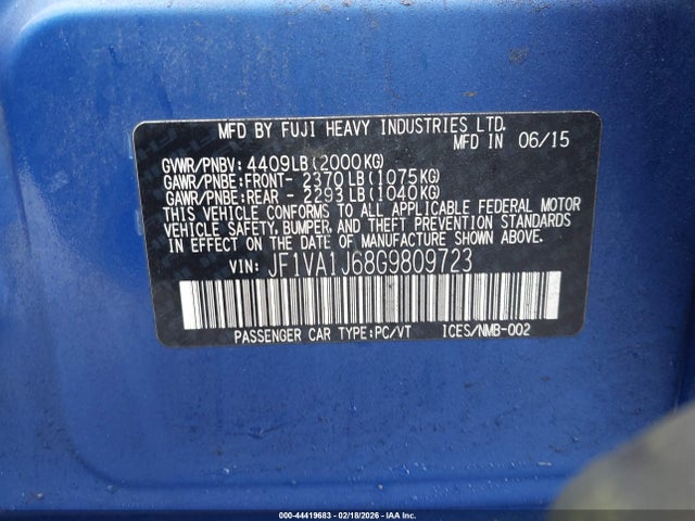 JF1VA1J68G9809723 Subaru Wrx Limited