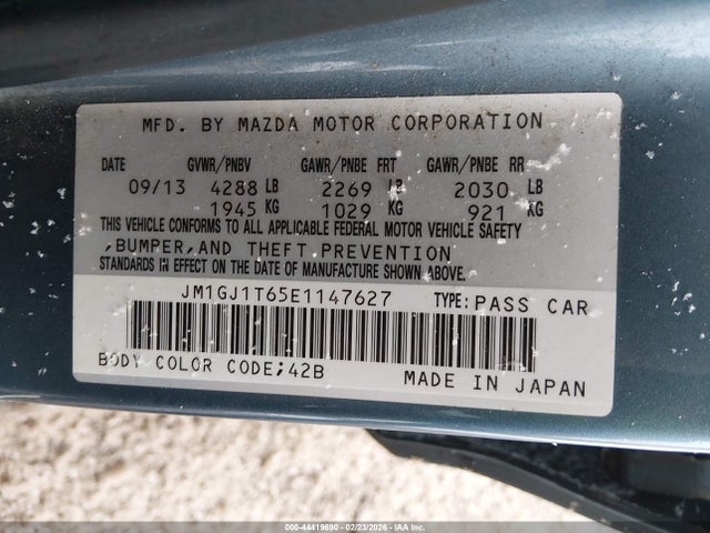 2014 Mazda Mazda6 მანქანა იყიდება აუქციონზე, vin: JM1GJ1T65E1147627, აუქციონის ნომერი: 44419690