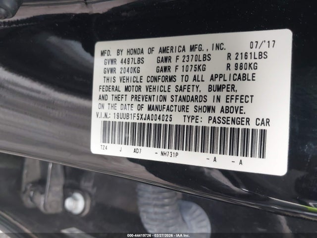 44419726 :رقم المزاد ، 19UUB1F5XJA004025 vin ، 2018 Acura Tlx Tech Pkg مزاد بيع
