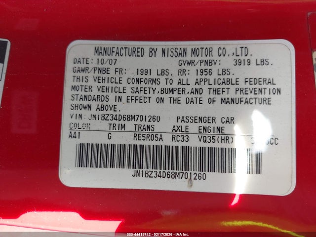 2008 NISSAN 350Z JN1BZ34D68M701260 Photo 8