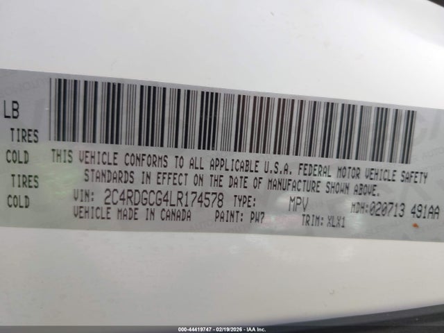 2020 Dodge Grand Caravan Sxt მანქანა იყიდება აუქციონზე, vin: 2C4RDGCG4LR174578, აუქციონის ნომერი: 44419747