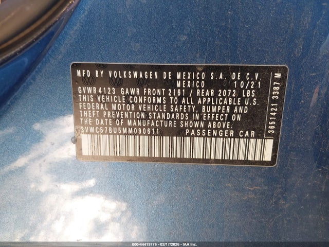 44419776 :رقم المزاد ، 3VWC57BU5MM090611 vin ، 2021 Volkswagen Jetta 1.4t R-line/1.4t S/1.4t Se مزاد بيع