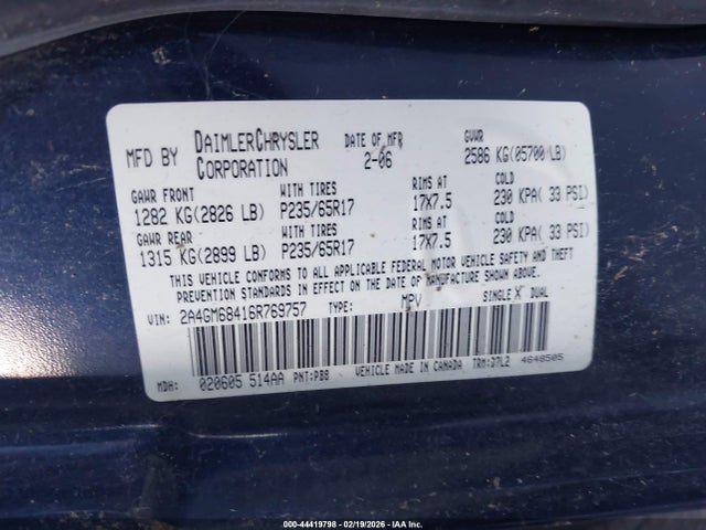 2006 CHRYSLER PACIFICA 2A4GM68416R769757 Photo 8