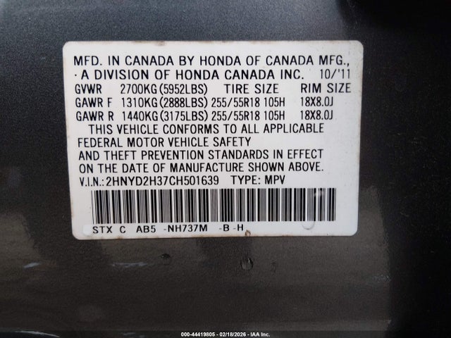 Aukcja sprzedaży 2012 Acura Mdx Technology Package, vin: 2HNYD2H37CH501639, numer aukcji: 44419805