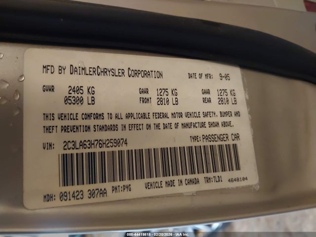 44419818 :رقم المزاد ، 2C3LA63H76H259074 vin ، 2006 Chrysler 300c مزاد بيع