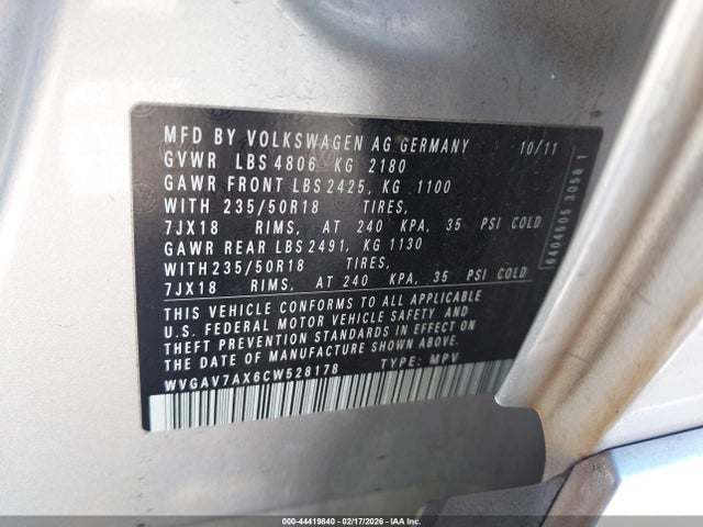 2012 VOLKSWAGEN TIGUAN WVGAV7AX6CW528178 Photo 8