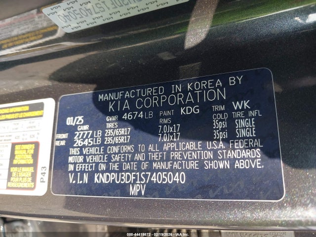 2025 Kia Sportage Lx მანქანა იყიდება აუქციონზე, vin: KNDPU3DF1S7405040, აუქციონის ნომერი: 44419872