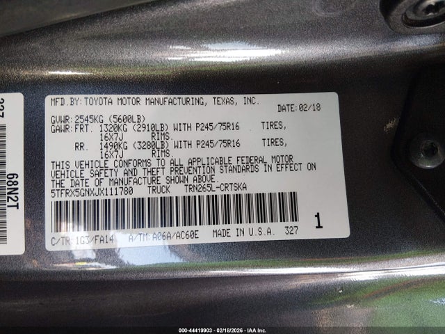 5TFRX5GNXJX111780 Toyota Tacoma Sr