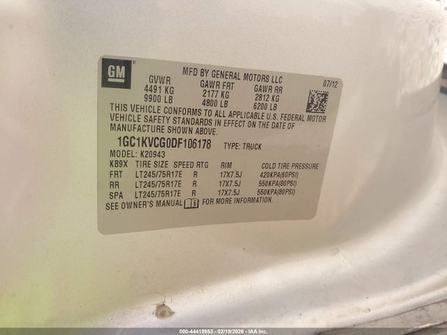 44419953 :رقم المزاد ، 1GC1KVCG0DF106178 vin ، 2013 Chevrolet Silverado 2500hd Work Truck مزاد بيع