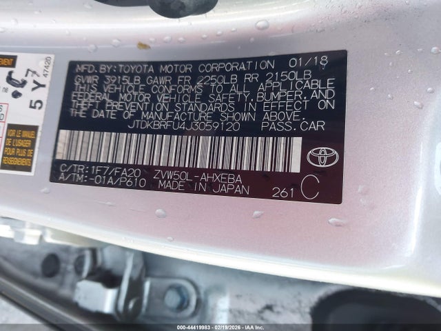JTDKBRFU4J3059120 Toyota Prius Two