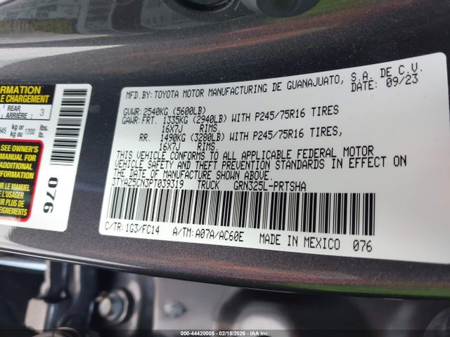 44420005 :رقم المزاد ، 3TYAZ5CN3PT039319 vin ، 2023 Toyota Tacoma Sr5 V6 مزاد بيع