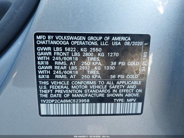 Продаж на аукціоні авто 2021 Volkswagen Atlas 2.0t Se, vin: 1V2DP2CA6MC523958, номер лоту: 44420013