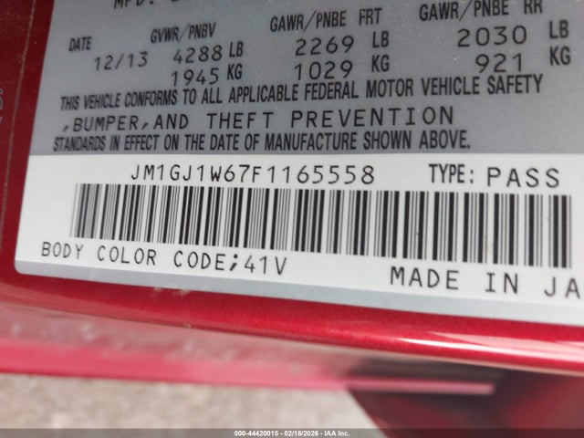 Aukcja sprzedaży 2015 Mazda Mazda6 I Grand Touring, vin: JM1GJ1W67F1165558, numer aukcji: 44420015