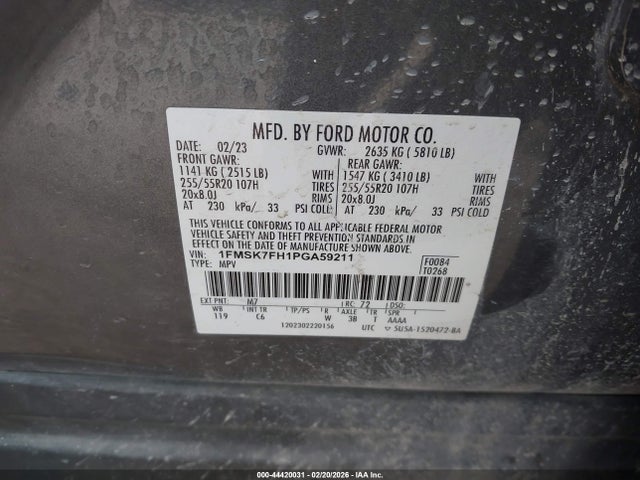 Продажа на аукционе авто 2023 Ford Explorer Limited, vin: 1FMSK7FH1PGA59211, номер лота: 44420031