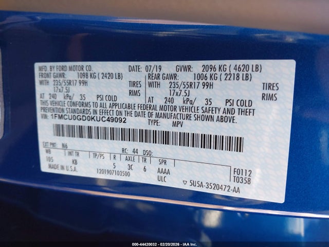 Ford ESCAPE SE 2019 1FMCU0GD0KUC49092 Image 9