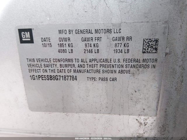 1G1PE5SB8G7187784 Chevrolet Cruze Limited 1lt Auto