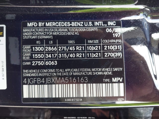2021 Mercedes-benz Gle 350 მანქანა იყიდება აუქციონზე, vin: 4JGFB4JBXMA516163, აუქციონის ნომერი: 44420052