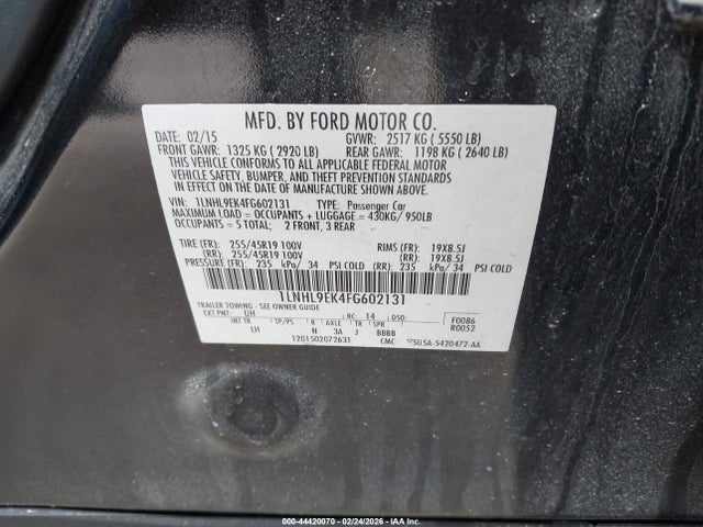 44420070 :رقم المزاد ، 1LNHL9EK4FG602131 vin ، 2015 Lincoln Mks مزاد بيع